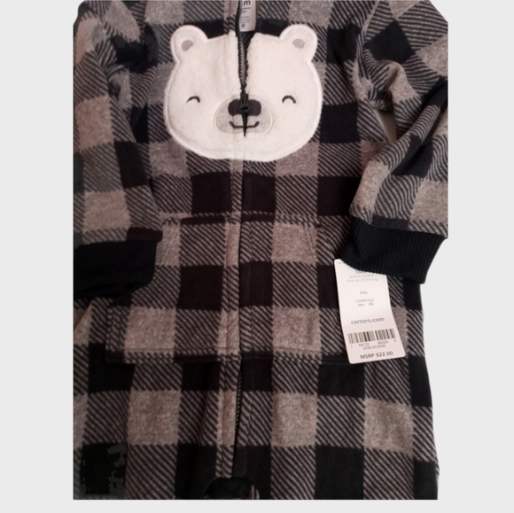 Carter's Bear Buffalo Check Hooded Jumpsuit Sz.18M - Picture 6 of 11